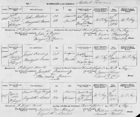 Tasmania 1851 marriage record